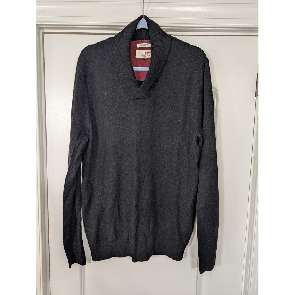 1901 Mens Black Shawl Collar Merino Wool cashmere Sweater Size‎ Large comfort